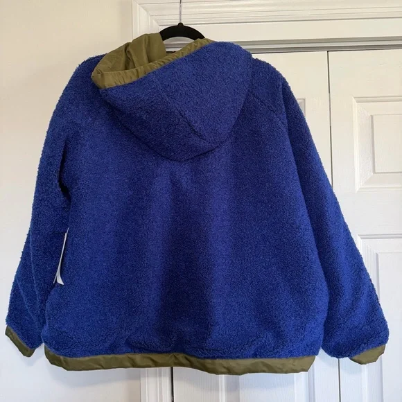 NIKE Sportswear NSW Green Blue Sherpa Reversible Hooded Jacket, Size Large, NWT